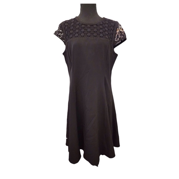 CALVIN KLEIN Black Lace Top A-Line Dress Cap Sleeveless Gold Ladies Classic 12 - Picture 1 of 16